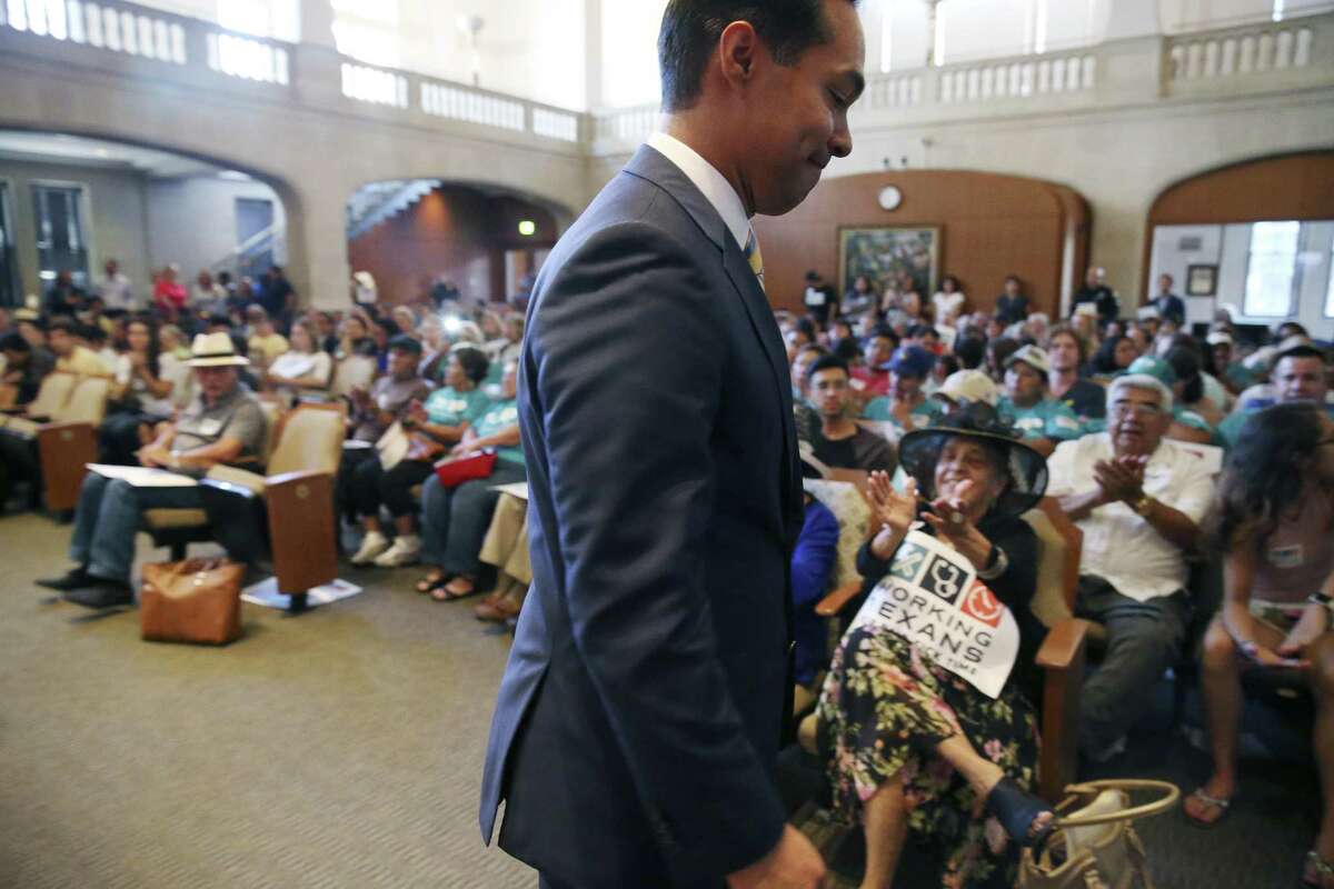Former mayor and United States Secretary of Housing and Urban Development Julian Castro leaves the podium after speaking in favor of the proposal for a citywide paid sick leave ordinance during a public hearing at the San Antonio City Council Chambers, Wednesday, August 8, 2018.