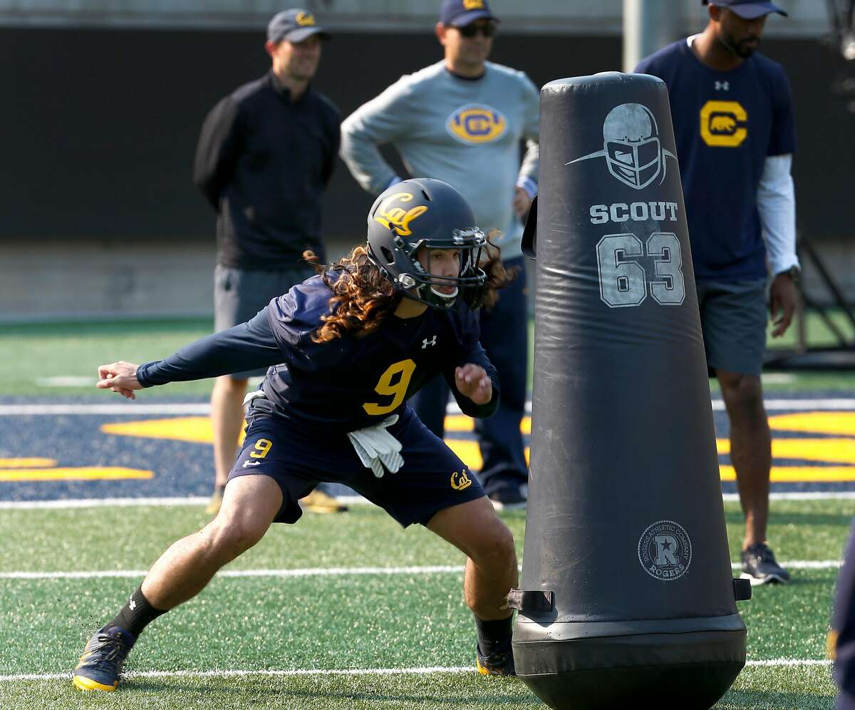 Wide receiver Kanawai Noa works in an offensive drill during the first day of Cal Bears football practice at Memorial Stadium in Berkeley, Calif. on Friday, Aug. 3, 2018.