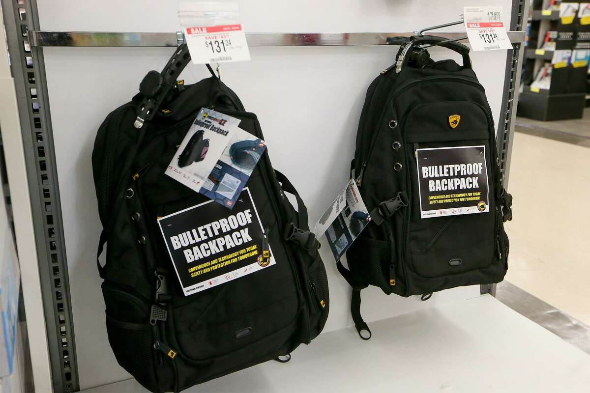 Bulletproof backpacks for sale at OfficeMax, 17700 US Hwy 281 N, on Thursday, Aug. 9, 2018. NEISD has mandated that all student backpacks be clear at every high school and middle school in the district beginning in the fall of the 2018-2019 school year. OfficeMax carries those as well as these bulletproof ones.