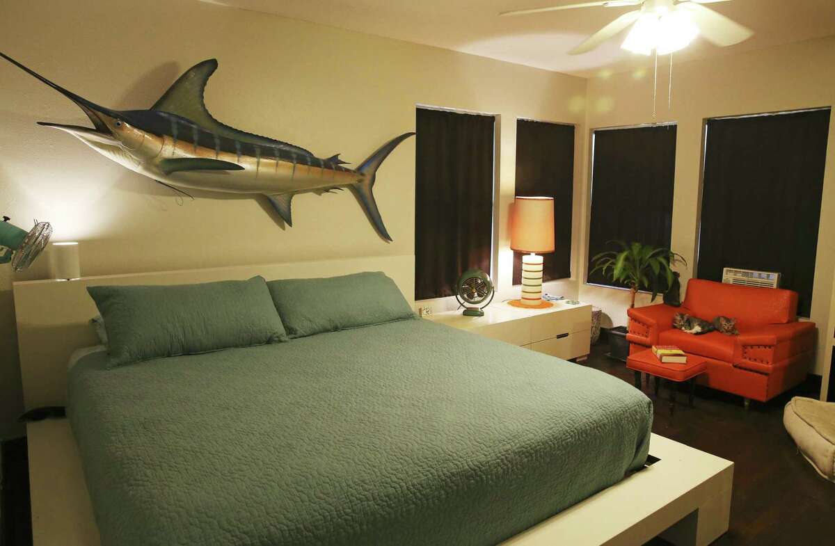 Rene Bastian bought the large swordfish that hangs above their bed online, which is where she finds a lot of the decor in their home