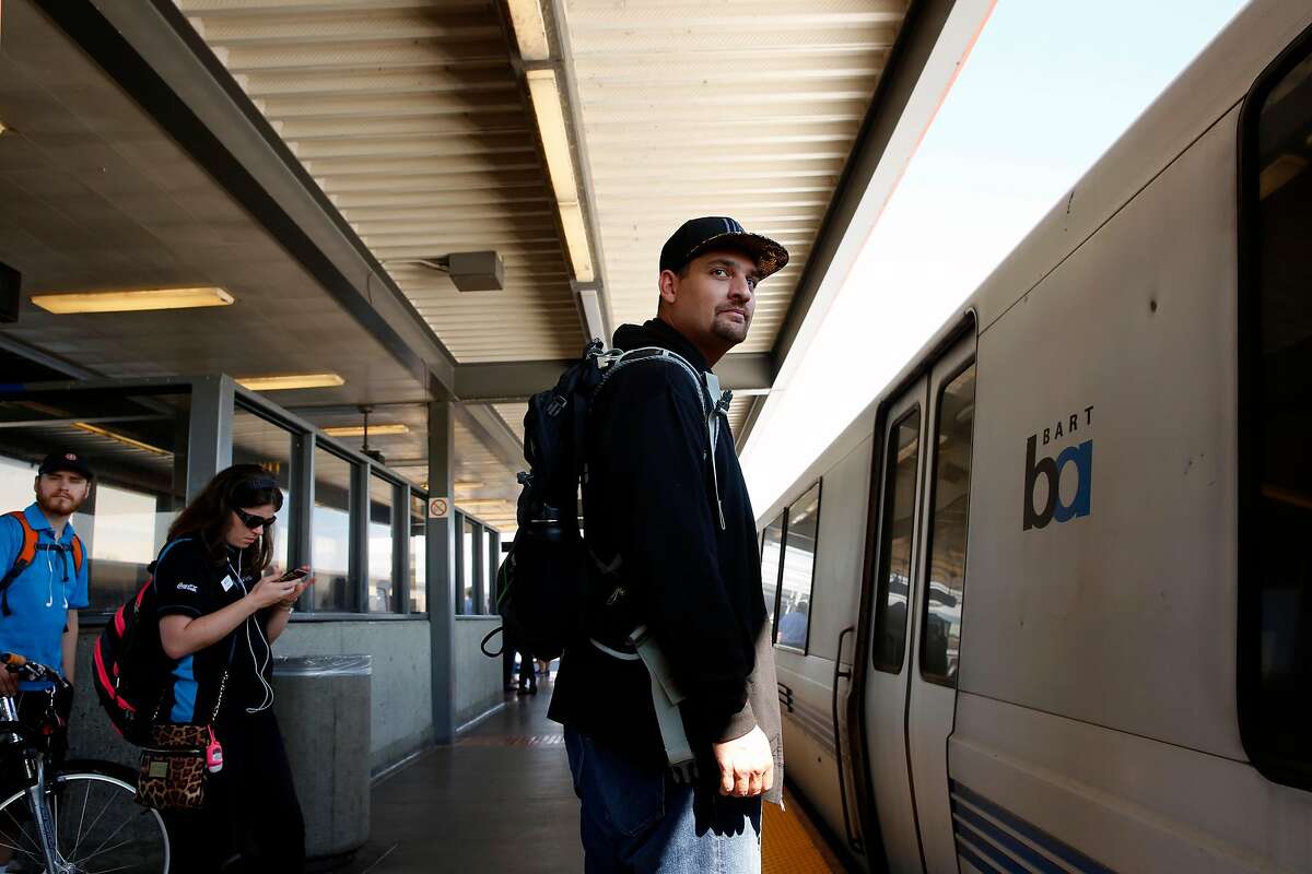 Ben Friedland rides BART from the Fremont station to his work in San Francisco on Wed. August 2, 2017, in Fremont, Ca. Friedland created bartcrimes.com. Friedland, a software engineer used two round trips to write the code that scrapes BART's crime logs and publishes the information on the website he launched on July 18.