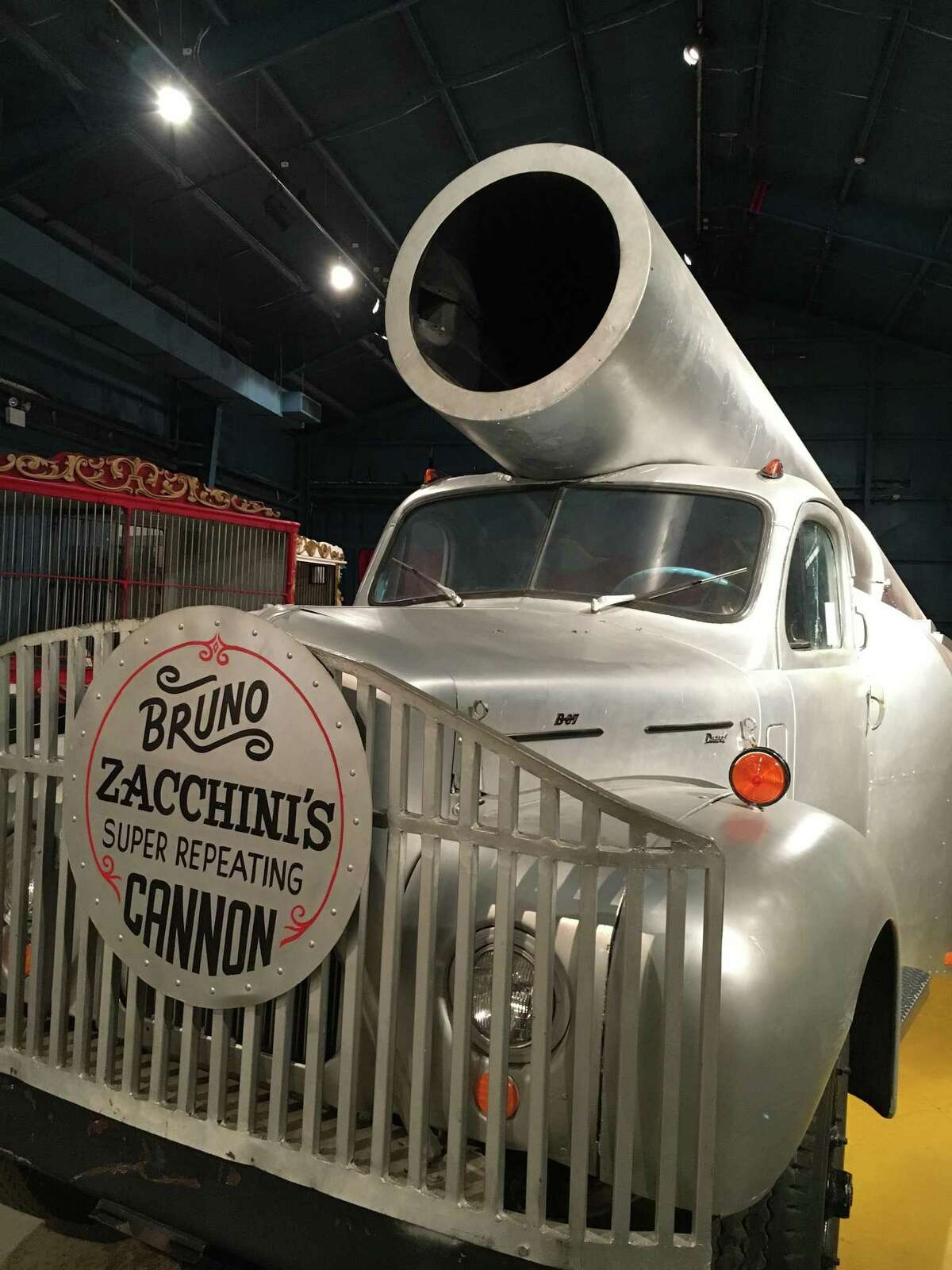 A human canon from an old circus is on display at the Ringling Circus Museum in Sarasota, Florida.