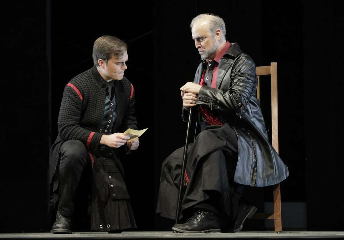 David Blalock (l.) as Pelléas and Philip Skinner as King Arkel in Debussy's "Pelléas and Mélisande" at West Edge Opera
