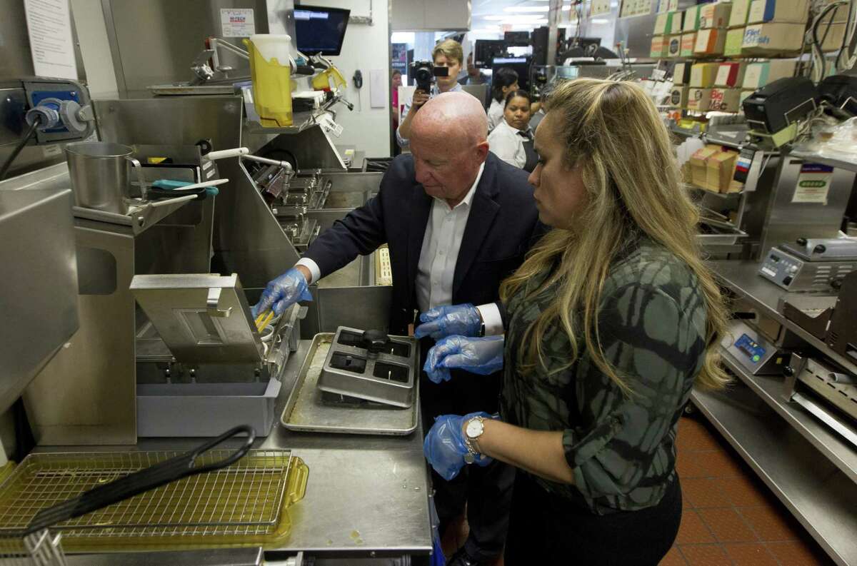 Congressman Kevin Brady, R-The Woodlands, tries his hand at poaching an egg during a tour of a Conroe McDonald’s to learn about the company’s $448 million investment to modernize and improve customer experience across more than 840 locations in Texas on Tuesday, Aug. 14, 2018.