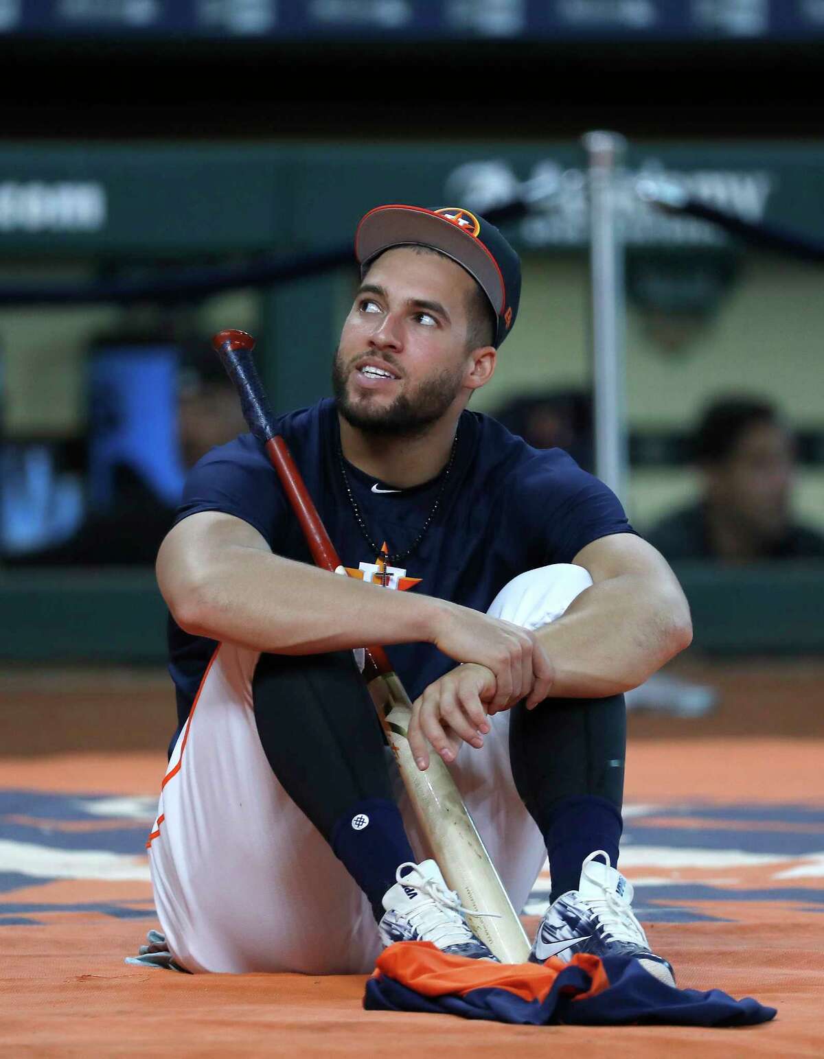 Houston Astros George Springer during batting practice before the start of an MLB game at Minute Maid Park, Tuesday, August 14, 2018, in Houston.