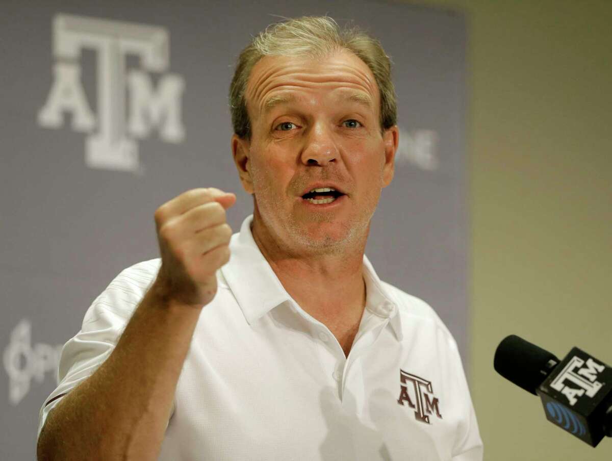 Jimbo Fisher, Texas A&M football coach, speaks to the media at Kyle Field Sunday, Aug. 12, 2018, in College Station.