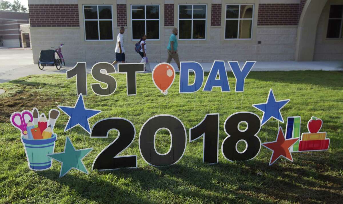 Student head to class on the first day of school at Katherine Johnson Clark Intermediate on Wednesday, Aug. 15, 2018, in Spring.