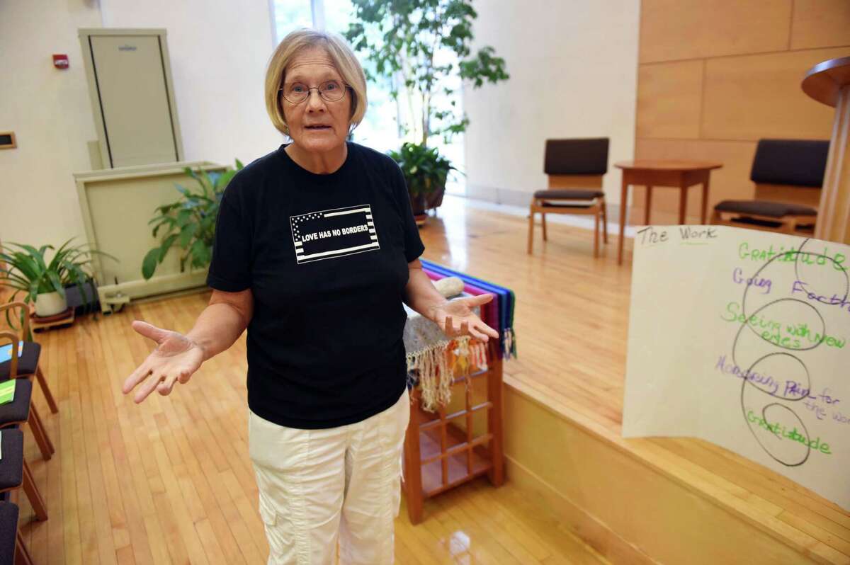 Retired military colonel Ann Wright speaks inside First Unitarian Church on Friday, Aug. 17, 2018, on Washington Ave. in Albany, N.Y. Ann is a guest speaker at the Kateri Peace conference on Saturday in Fonda. (Will Waldron/Times Union)