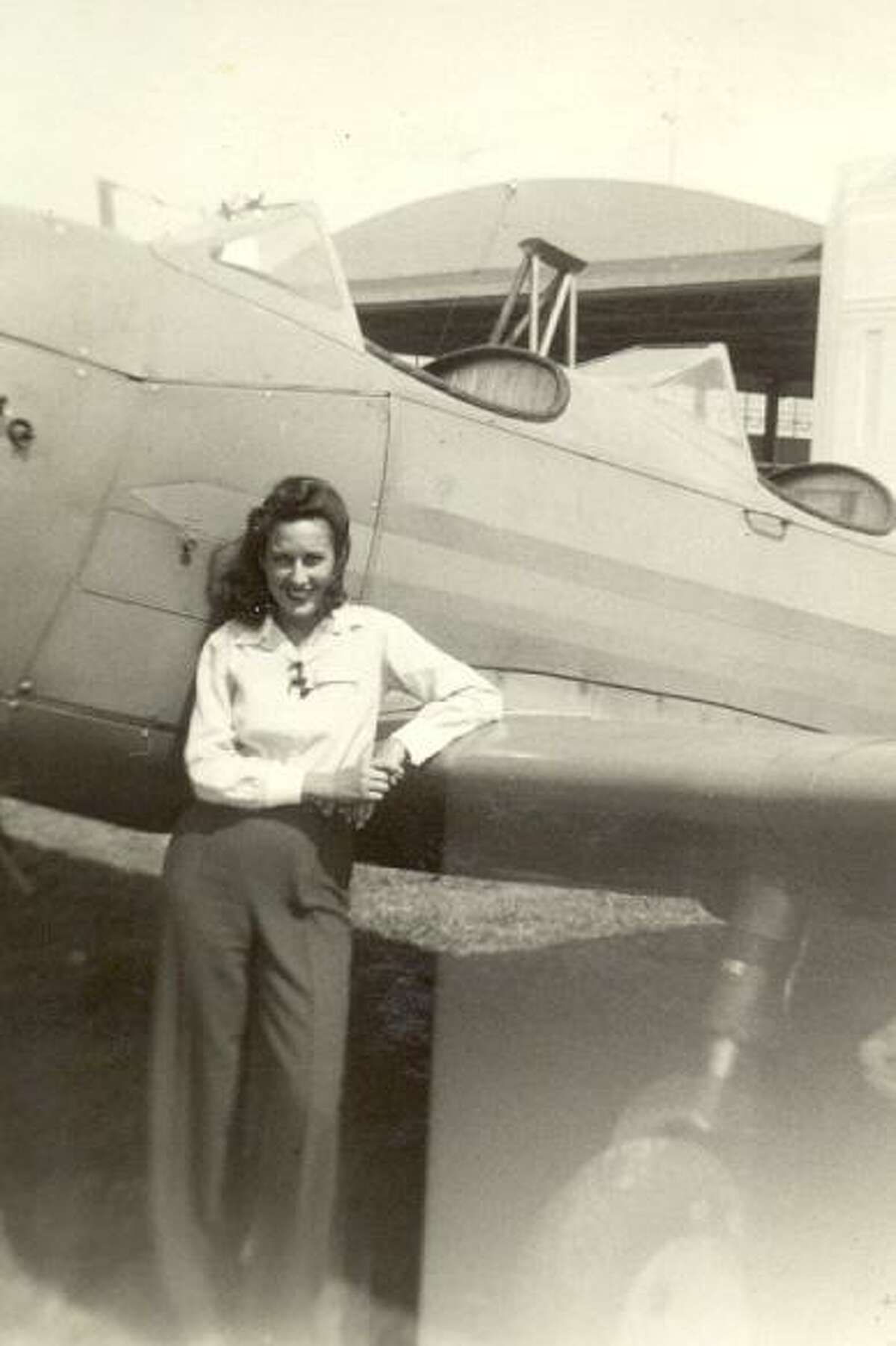Celeste Graves at Municipal Airport (now Hobby Airport) in the 1940s.