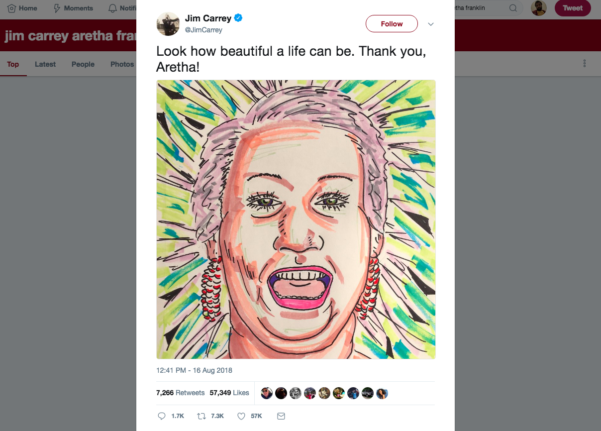Jim Carrey catches flak for 'whitewashing' Aretha Franklin in tribute