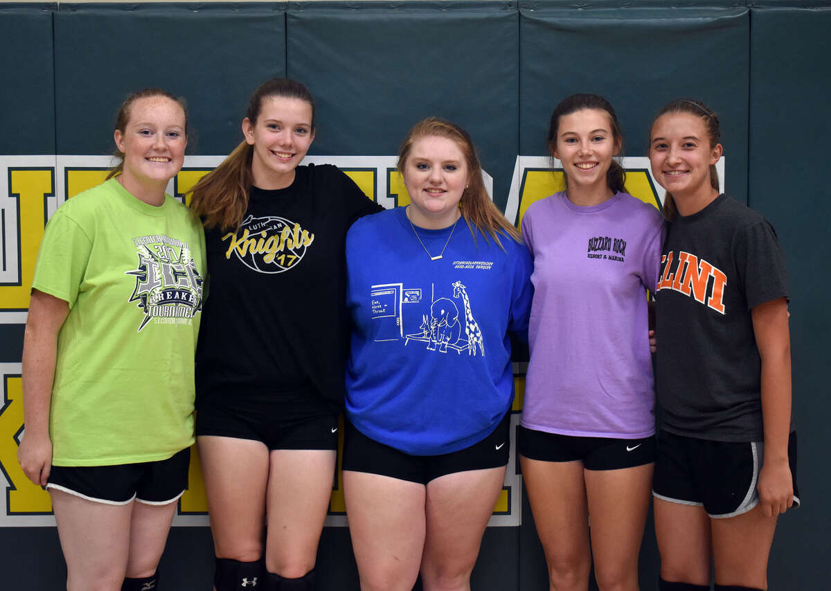 Senior members of MELHS volleyball team from left are Sidney Vetter, Taylor Bradley, Olivia Haulsen, Kate Weber and Sami Kasting.