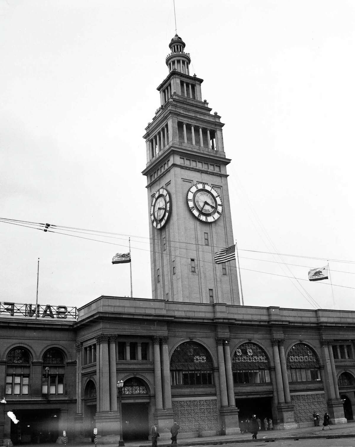 Plans over the years had all but the Ferry Building’s clock tower, shown in 1948, demolished.