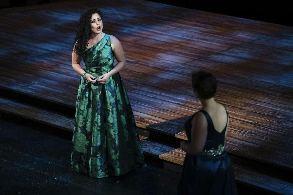 Alexandra Urquiola, playing the role of Dinah, performs during a dress rehearsal for the Merola Grand Finale at the War Memorial Opera House in San Francisco, Calif., on Friday, Aug. 17, 2018.