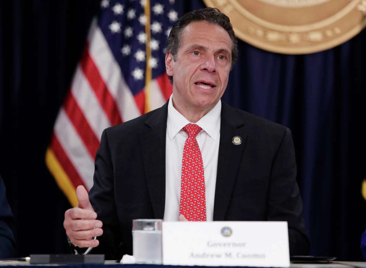 FILE - In this May 10, 2018 file photo, Democratic New York Gov. Andrew Cuomo speaks during a news conference in New York. New York Gov. On Wednesday, Aug. 15, 2018, at a bill signing event in Manhattan, Cuomo said that America "was never that great" during remarks criticizing Republican President Donald Trump and his slogan "Make America Great Again," saying America won't be truly great until all Americans have true equality. Republicans quickly pounced on Cuomo's remarks. (AP Photo/Frank Franklin II, File)