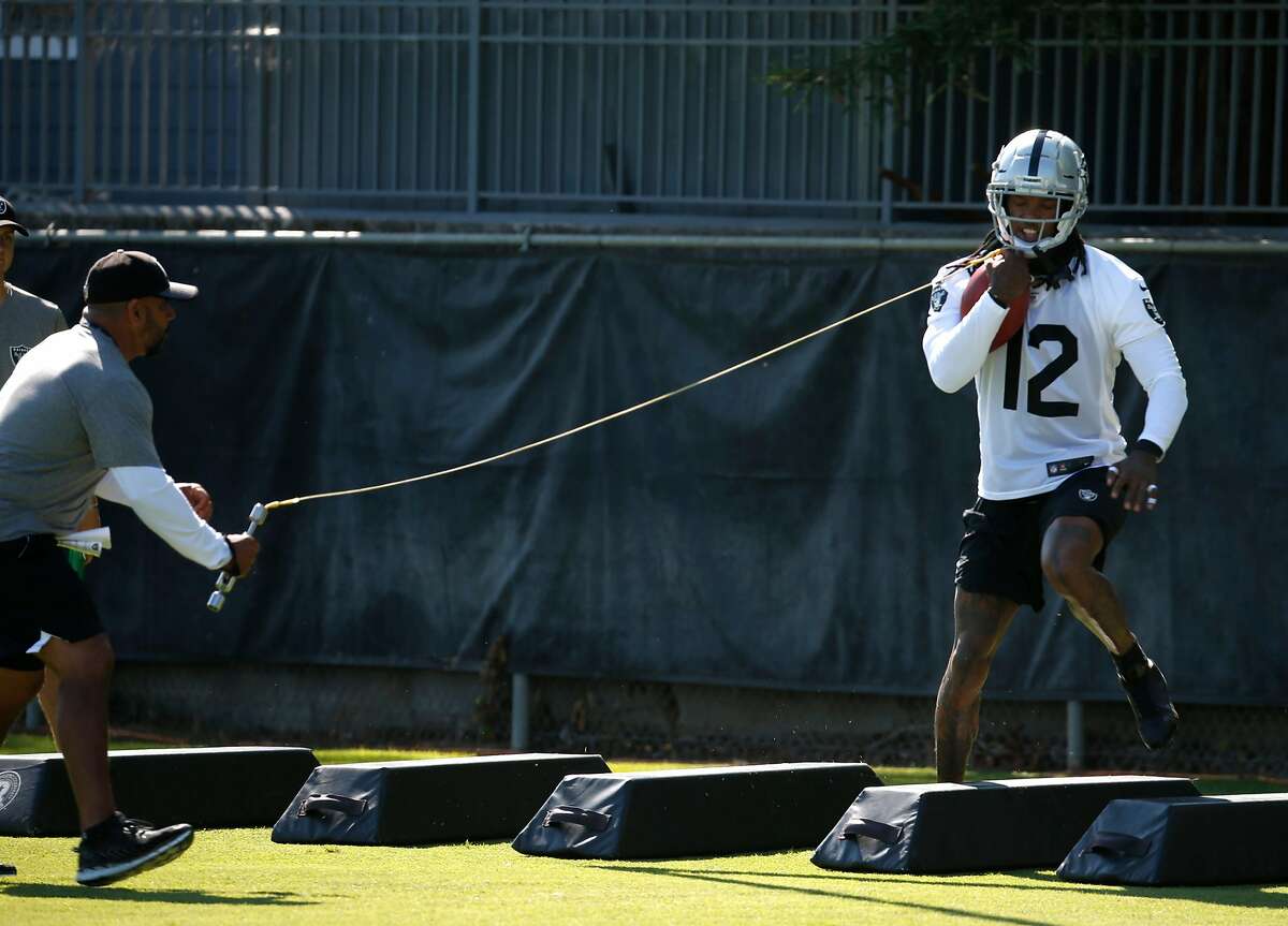 Wide Receiver Martavis Bryant practices in a receiving drill on the first day of Oakland Raiders training camp in Napa, Calif. on Friday, July 27, 2018.
