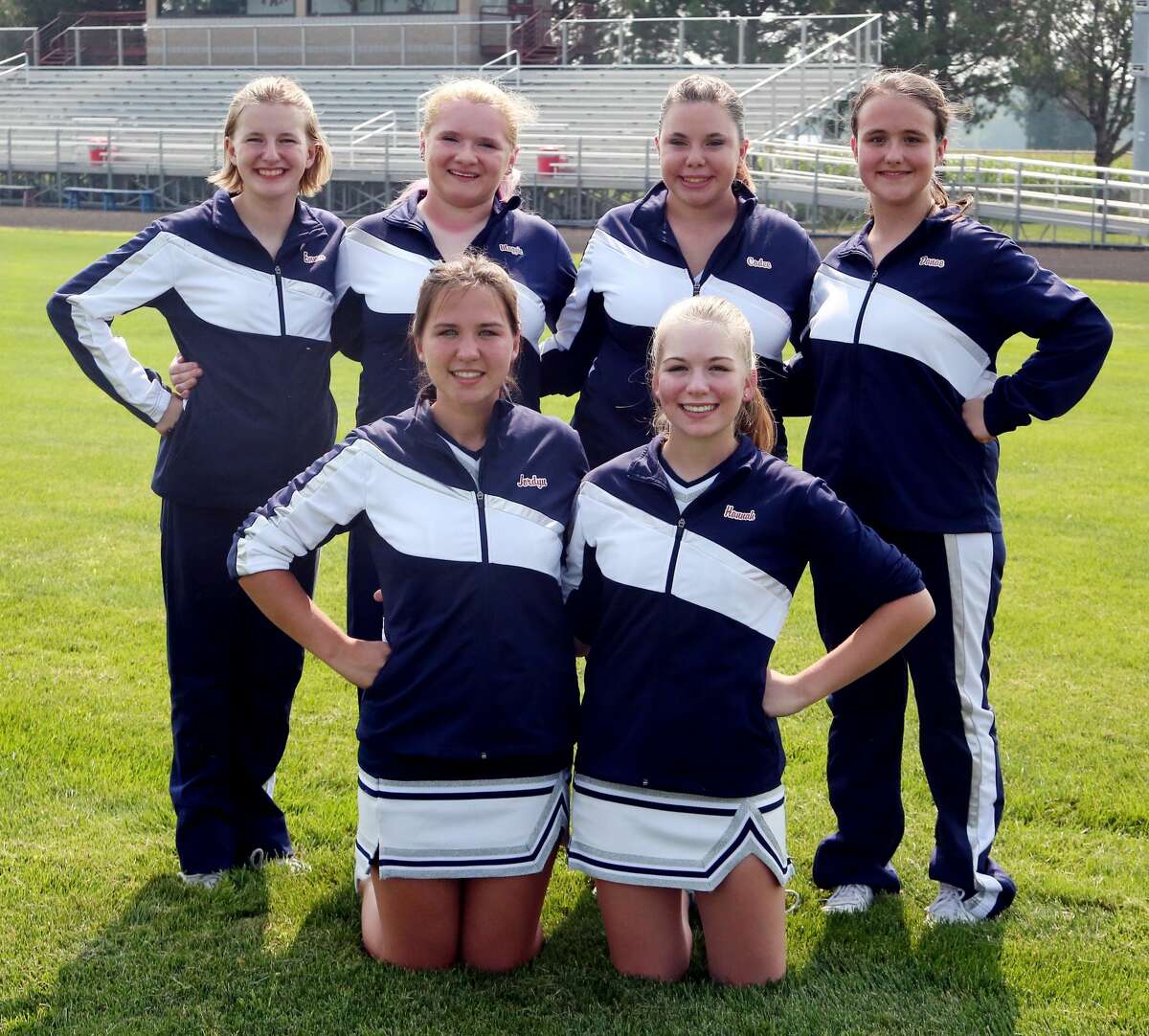 Members of the Unionville-Sebewaing Area cheerleading squad are (front row from left) Jordyn Cooper and Hannah Cryderman (back row) Emma Greenfield, Maggie Katzinger, Cadee Gemmell and Danae Hartman. (Paul P. Adams/Huron Daily Tribune)