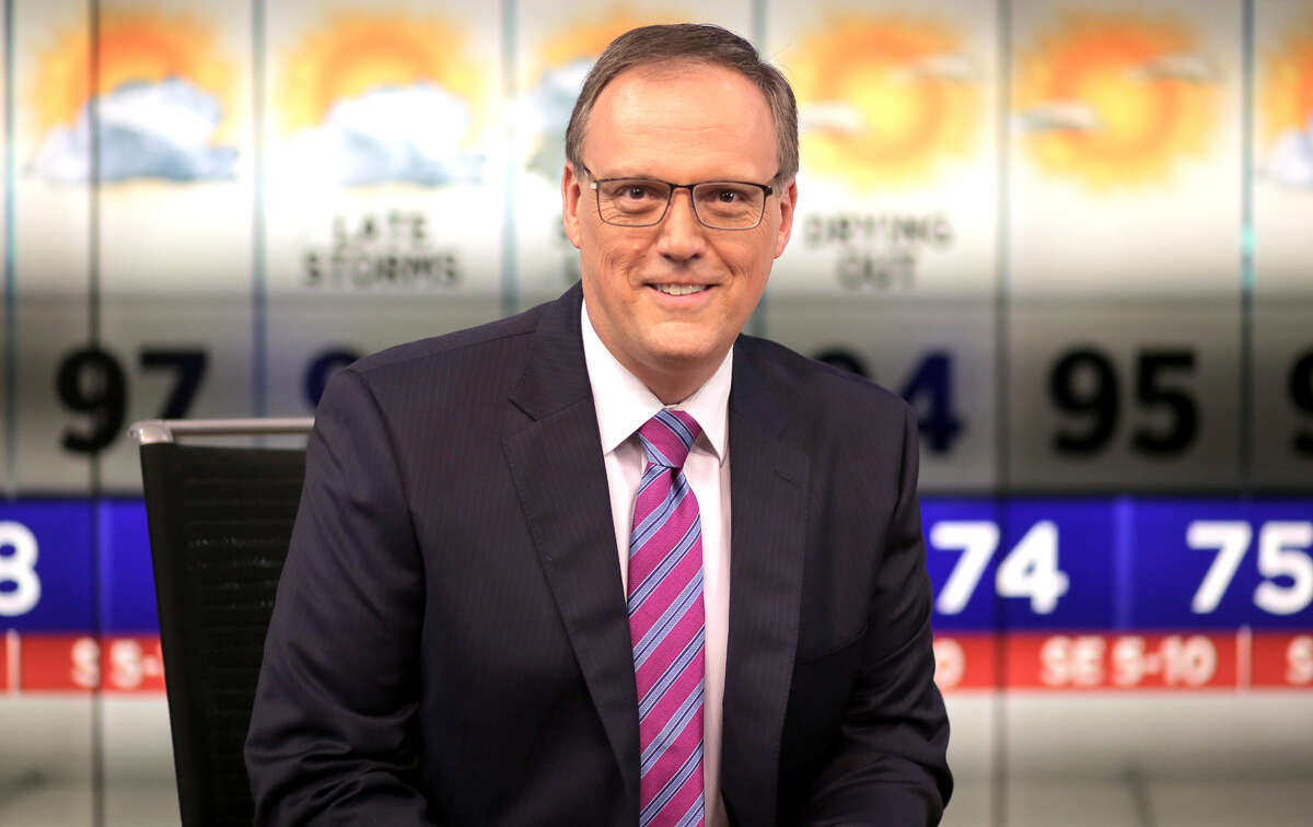 Tim Heller on the set of the KTRK-13 newscast. He is retiring in January.