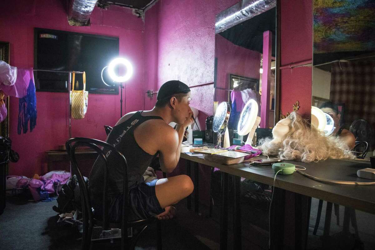 Troupe 429 in Norwalk, a new LGBTQ bar in Norwalk presents hosts a Thursday night open mic show hosted by two drag performers. Hazel Berry (drag name) Josh Castillo (legal name) prepares for a evening of hosting at Troupe 429 in Norwalk.