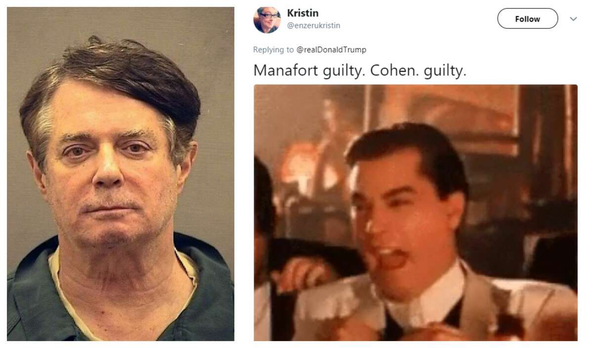 PHOTOS: The internet can't contain itself  Meme obsessed internet users wasted no time capitalizing on the guilty verdicts for former Trump campaign chairman Paul Manafort and the guilty plea from Michael Cohen, President Donald Trump's former personal lawyer. >>>Swipe through to see how Twitter has reacted