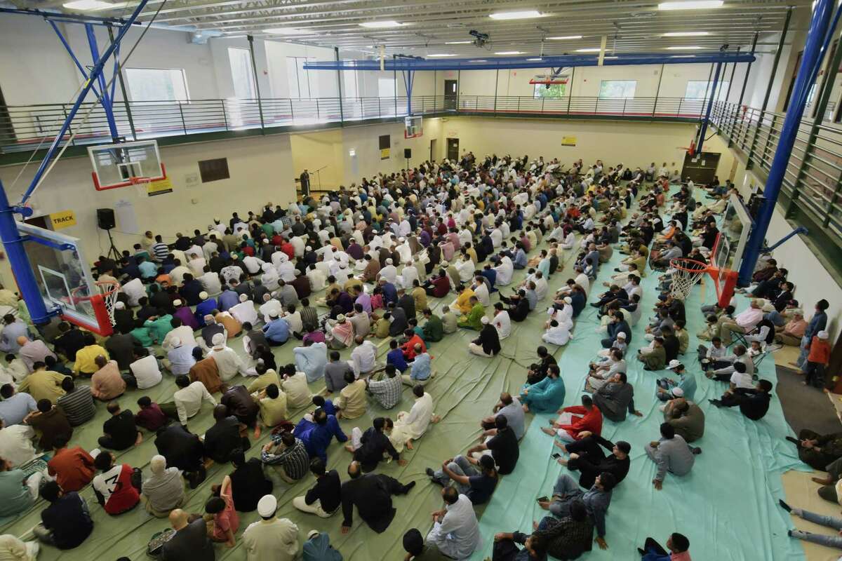 Muslims gather for prayers to celebrate Eid ul Adha at the Islamic Center of the Capital District on Tuesday, Aug. 21, 2018, in Colonie, N.Y. (Paul Buckowski/Times Union)