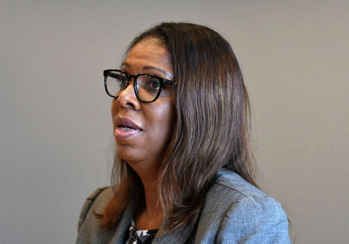 Letitia James, one of four Democrats seeking the nomination for state attorney general, speaks to the Times Union editorial board on Wednesday, Aug. 22, 2018, at Times Union in Colonie N.Y. (Will Waldron/Times Union)