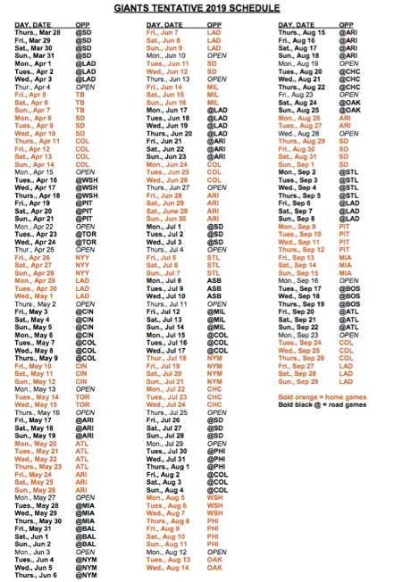 2019 mlb schedule sf giants