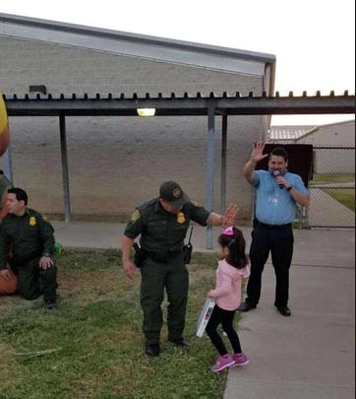 Border Patrol agents from the Laredo Sector Border Community Liaison Program welcomed students back to school at the entrances of Milton Elementary, Malakoff elementary and Farias Elementary.