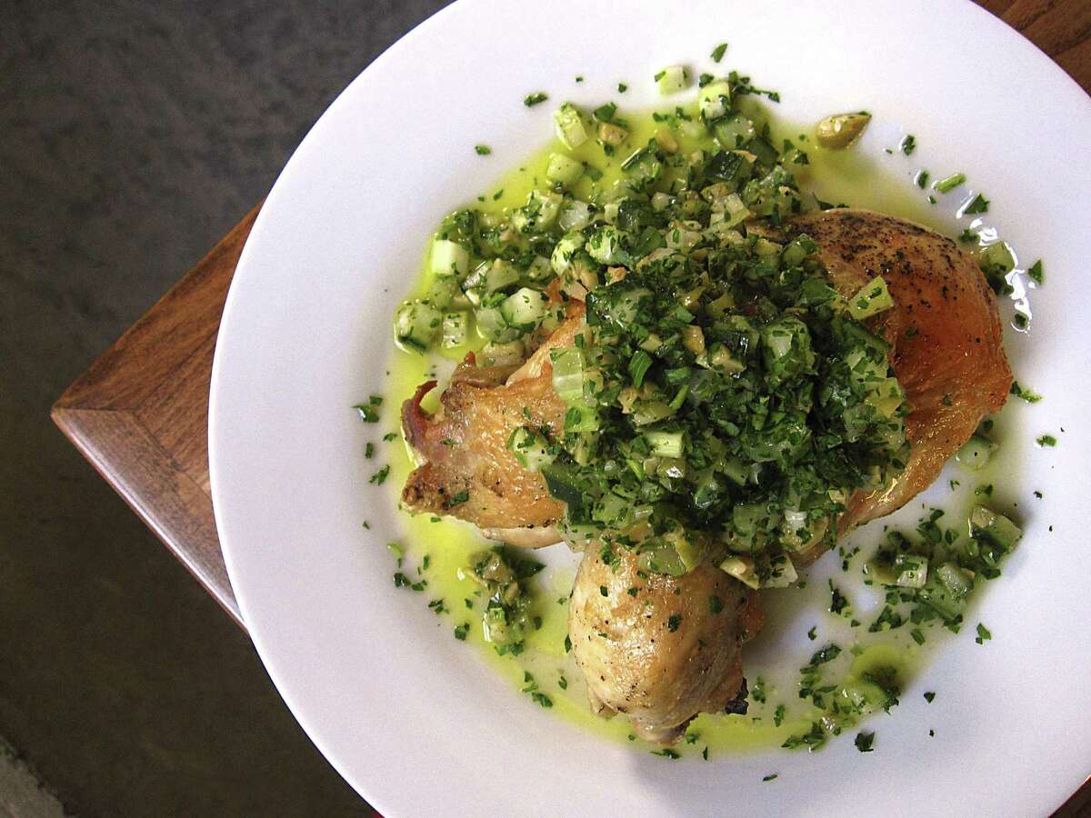 Roasted chicken with celery, green olive and cucumber from Tre Trattoria.