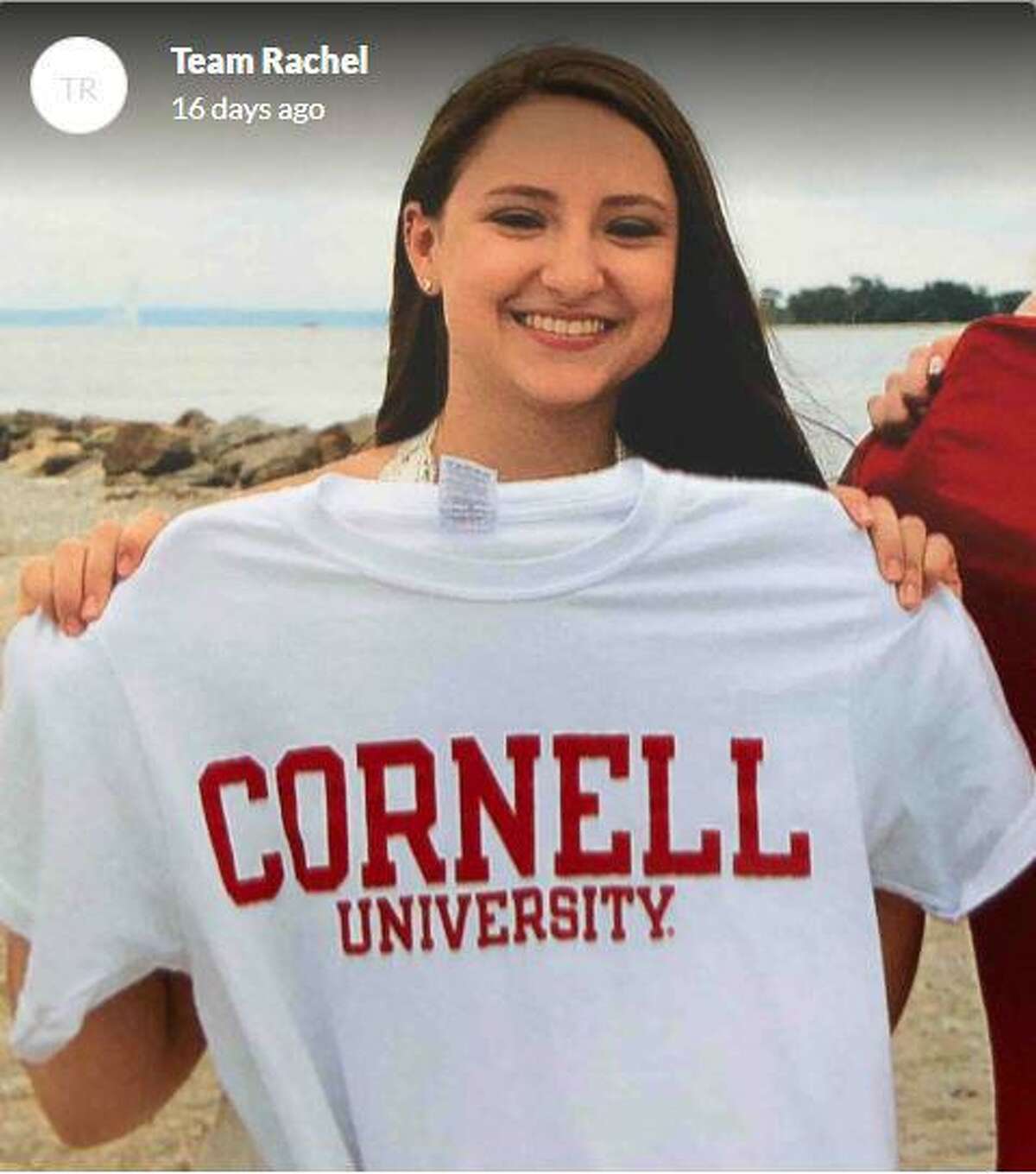 A photo of Westport resident Rachel Doran holding a t-shirt for Cornell University, where Doran was to begin her senior year, was posted on the gofundme page for Doran's recovery from Stevens Johnson Syndrome and Toxic Epidermal Necrolysis. Doran passed away over the weekend of Aug. 17.