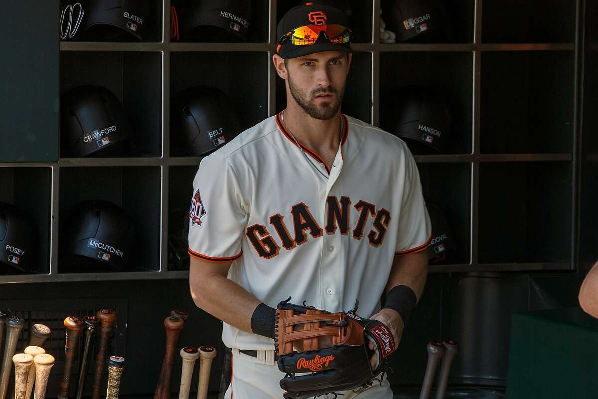 SAN FRANCISCO, CA - JULY 08: Steven Duggar #6 of the San Francisco Giants stands in the dugout before the game against the St. Louis Cardinals at AT&T Park on July 8, 2018 in San Francisco, California. The San Francisco Giants defeated the St. Louis Cardi
