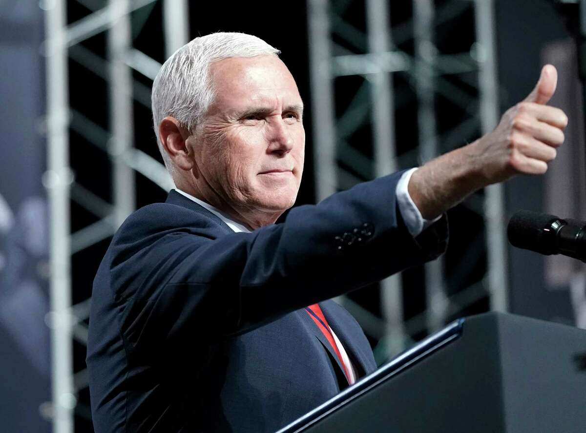 Vice President Mike Pence speaks during a visit to NASA's Johnson Space Center Thursday, Aug. 23, 2018, in Houston. (AP Photo/David J. Phillip)