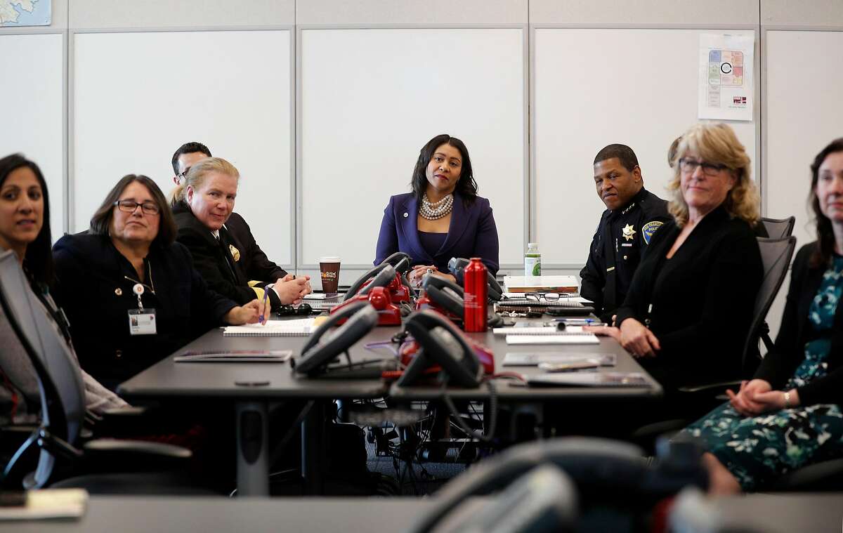 Acting Mayor of San Francisco London Breed, (center) with ( l to r) Barbara Garcia, director of public health, Deirdre Hussy, communications director for the mayor, Fire Chief Joanne Hayes White, her chief of staff Jason Elliott, Police Chief William Scott and Anne Kronenberg, director of Emergency Management and deputy chief of staff to the Mayor Kate Howard during a briefing with city officials updating here on the city's emergency preparedness and protocol in San Francisco, Calif., on Wednesday December 13, 2017.