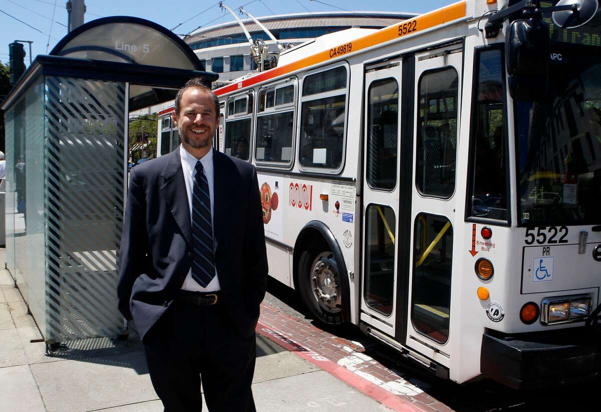 The new executive director of Municipal Transportation Agency, Ed Reiskin, stands in front of the S. Van Ness Avenue and McAllister Street Muni bus stop in San Francisco Calif., on July 21, 2011.