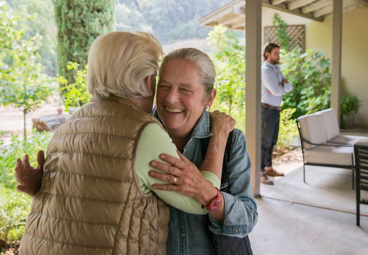 Current Stony Hill Vineyard owner Willinda McCrea, left, greets future owner Laddie Hall at Stony Hill Vineyard in Calistoga, Calif. Tuesday, Aug. 21, 2018.