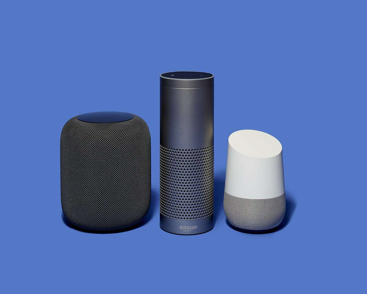 From left: Apple's HomePod speaker, Amazon's Echo speaker, and Google's Home Smart Speaker. Digital assistants like these speakers can listen to you. And they can talk back. But that doesn’t mean they can carry on a good conversation. (Jens Mortensen/The New York Times)