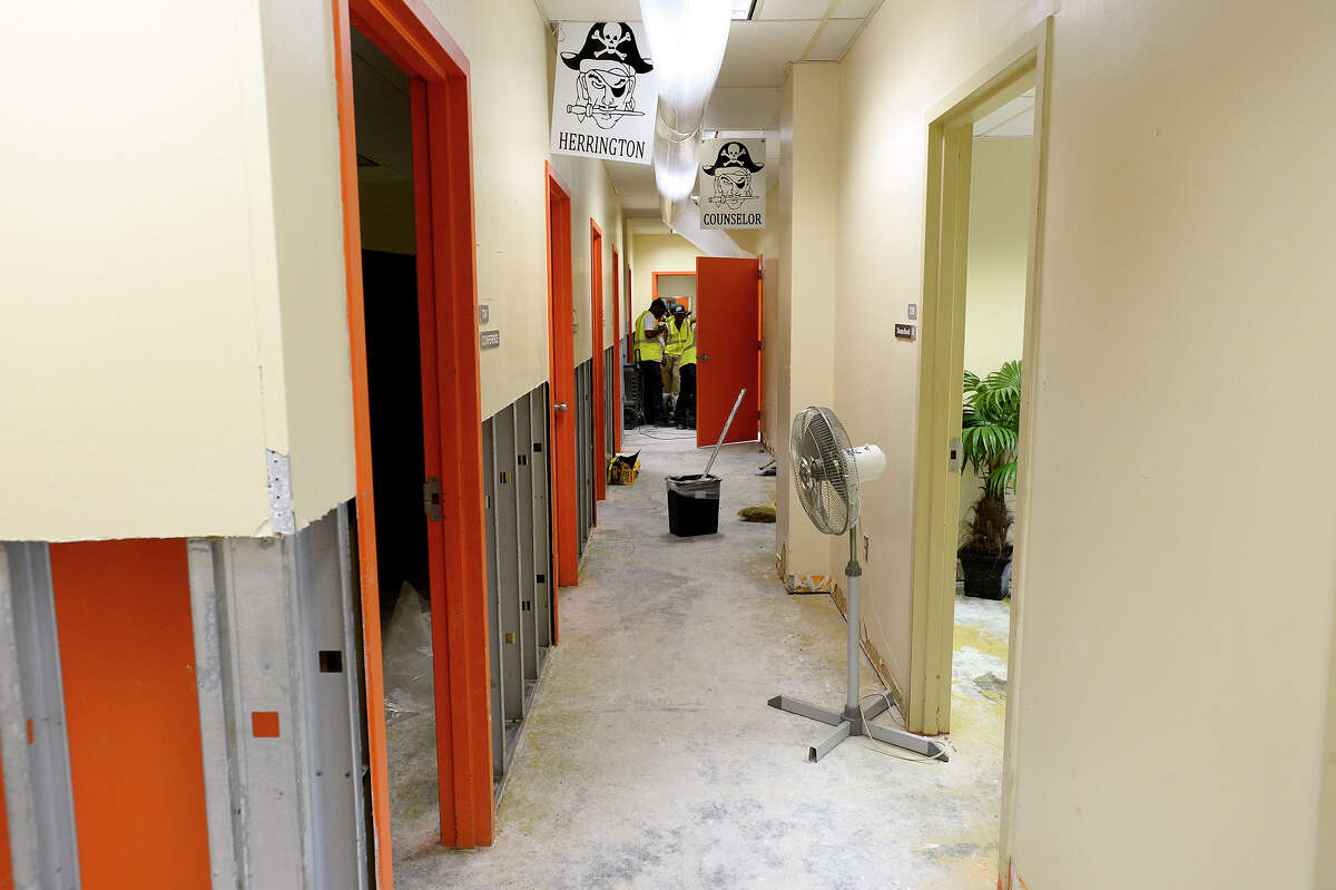 Flooded drywall has been removed in a hallway at Vidor Middle School on Thursday. The school's fifth graders will go to class in a separate wing at Vidor High School, and the sixth graders will go to the junior high. Photo taken Thursday 9/14/17 Ryan Pelham/The Enterprise