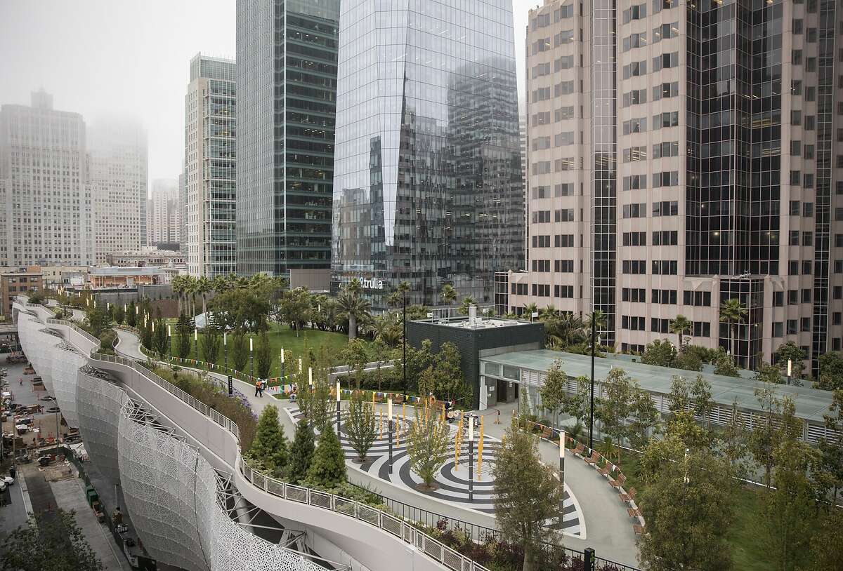 The Transbay Transit Center is seen from the BlackRock offices roof deck in San Francisco, Calif. Wednesday, Aug. 1, 2018.
