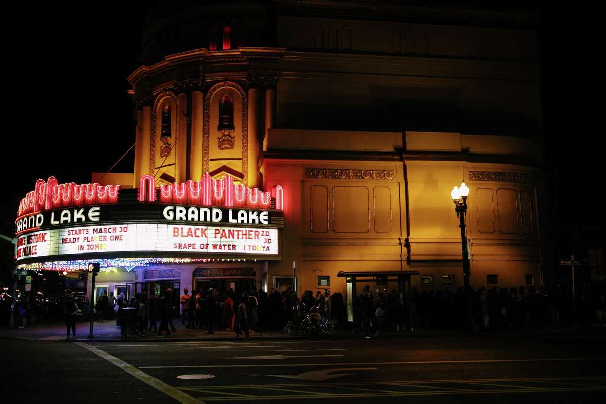 Hundreds line up for the Feb. 15 premiere of “Blank Panther” at Oakland’s Grand Lake Theatre, where director Ryan Coogler surprised the audience.