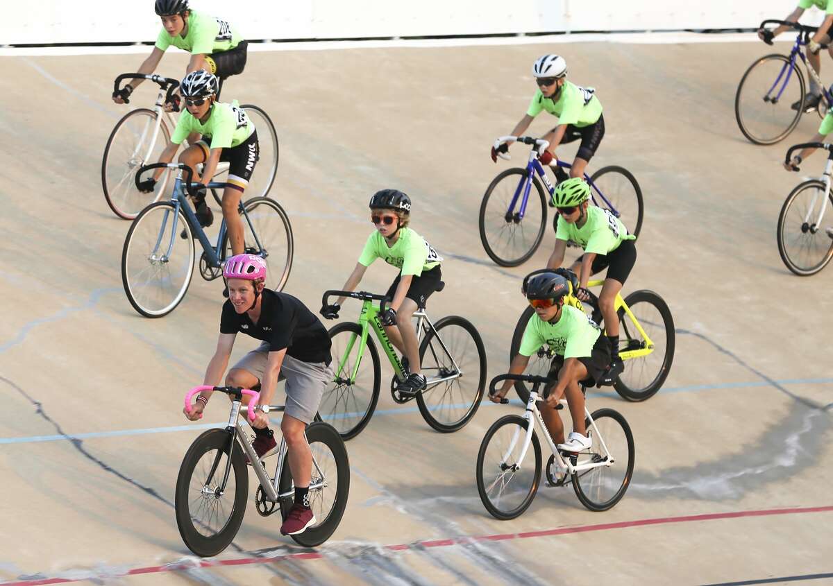 2018 Tour de France competitor Lawson Craddock, leads off a lap with competitors at an event at Alkek Velodrome which was damaged from Harvey on Friday, Aug. 24, 2018 in Houston. Craddock turned his accident on the first day of the tour into a motivation for raising money for the velodrome, where he first started cycling.