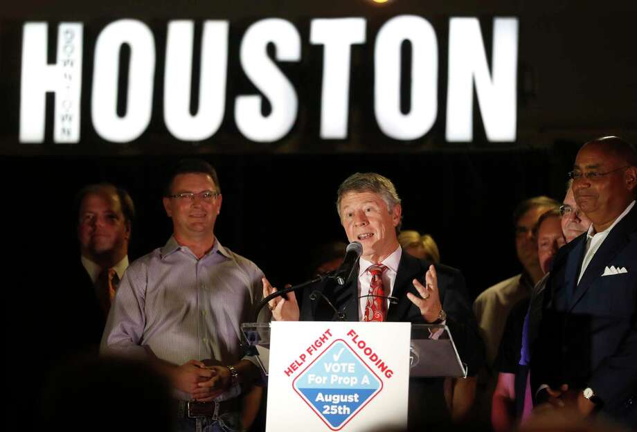 Harris County Judge Ed Emmett speaks during the Proposition A-County Flood Bond election watch party at Jackson Street BBQ, Saturday, August 25, 2018, in Houston. Proposition A is a $2.5 billion bond proposal to help finance a 10- to 15-year program of flood mitigation projects including improved drainage, upgraded warning systems, home buyouts, and construction of more storm water detention basins. Photo: Karen Warren, Staff Photographer / © 2018 Houston Chronicle