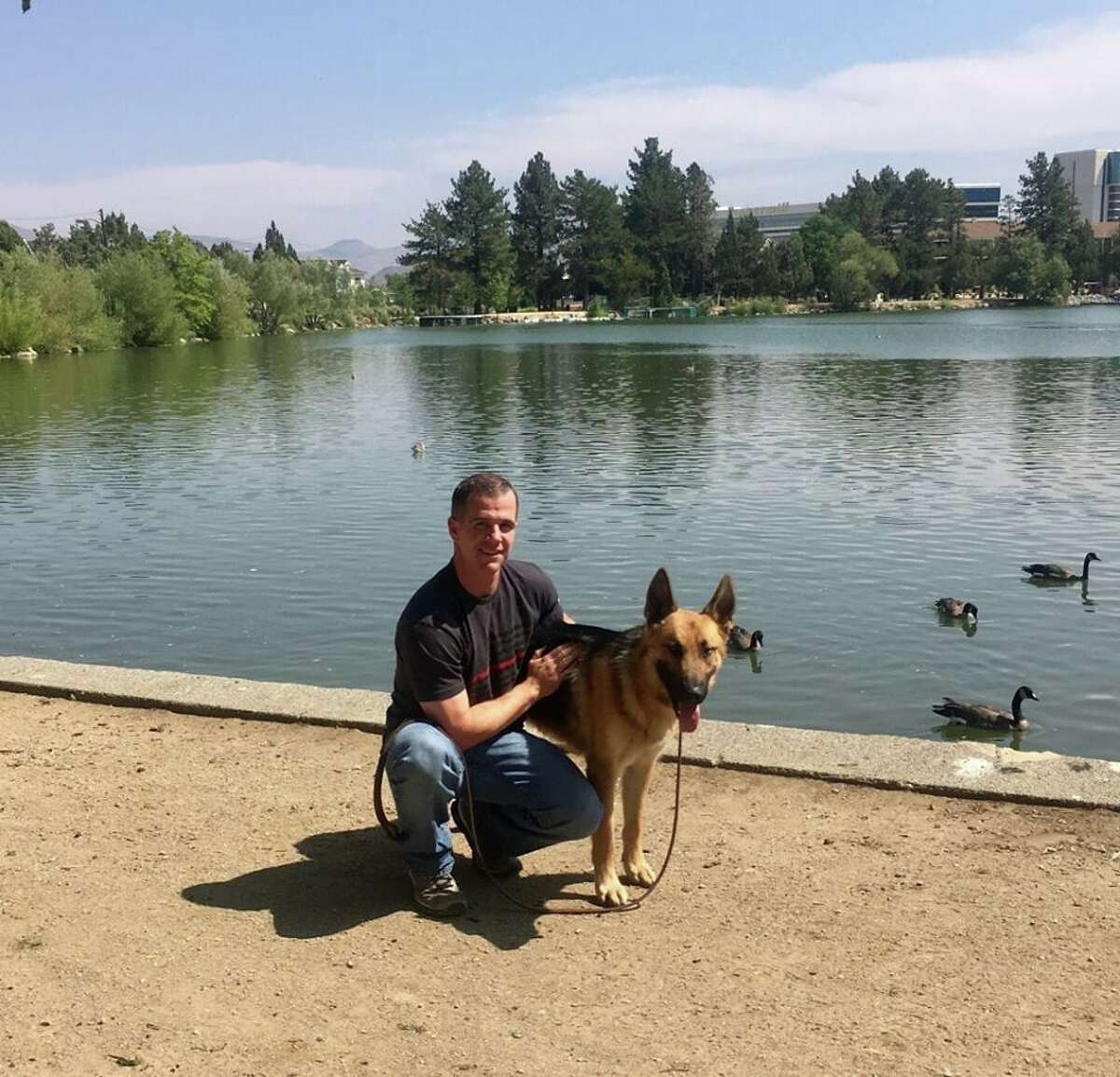 German Shepherd rescued from Mendocino Fire adopted by firefighter who found him.