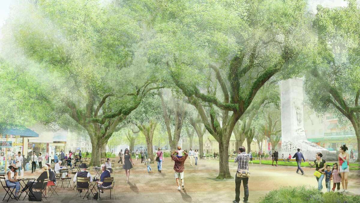 The Alamo site plan proposes repairing the Cenotaph and moving it about 500 feet south.