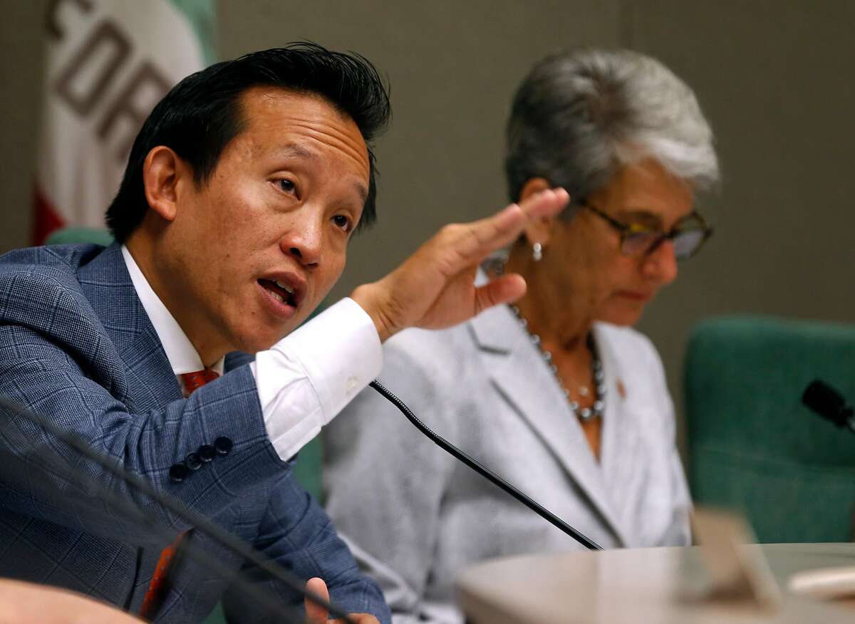 Assemblyman David Chiu and state Sen. Hannah-Beth Jackson co-chair a joint hearing on the statewide ballot measure to repeal the Costa-Hawkins rental housing act at the State Capitol in Sacramento, Calif. on Thursday, June 21, 2018.