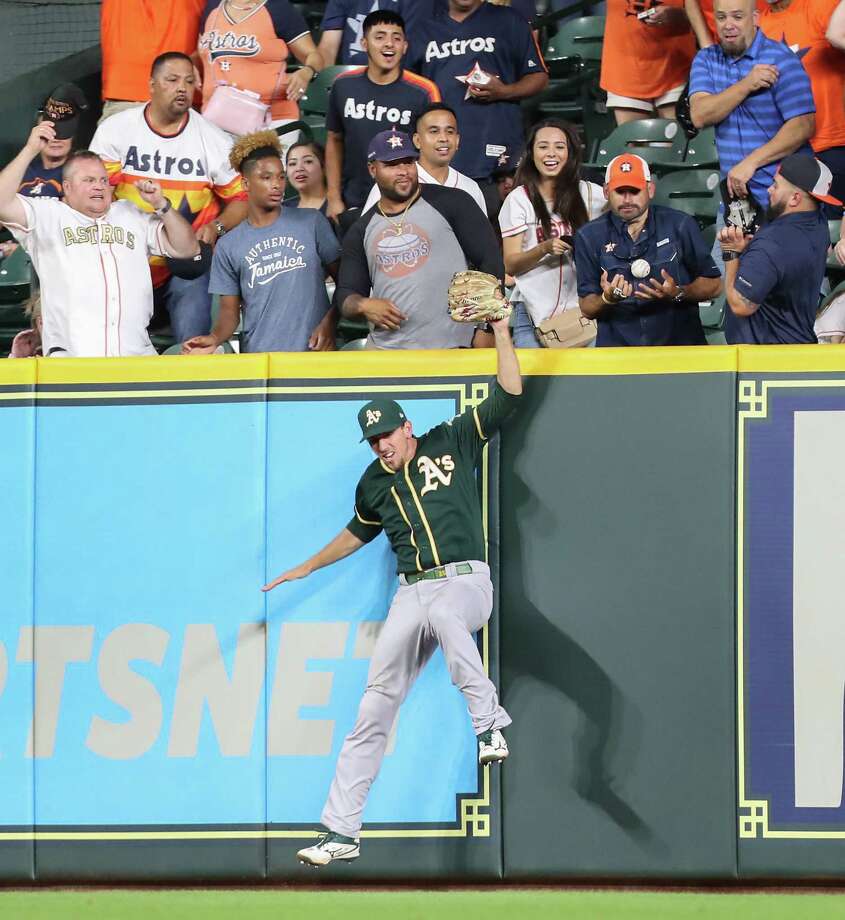 Oakland Athletics right fielder Stephen Piscotty (25) could not beat Houston Astros third baseman Alex Bregman (2) Homer in the 8th inning during an MLB game at Minute Maid Park Monday, August 27, 2018, in Houston. Oakland Athletics right fielder Stephen Piscotty (25) could not beat Houston Astros third baseman Alex Bregman (2) Homer in the 8th inning during an MLB game at Minute Maid Park Monday, August 27, 2018, in Houston </p>
<p> Oakland Athletics right fielder Stephen Piscotty (25) failed to get Houston Astros third baseman Alex Bregman (2) Homer in the 8th inning during a MLB game on Minute Maid Park Monday August 27, 2018, in Houston </p>
<p> <!-- e design/gallery/caption_redesign.tpl --></p>
<p> <!-- design/gallery/caption_redesign.tpl --><br />
<span class=