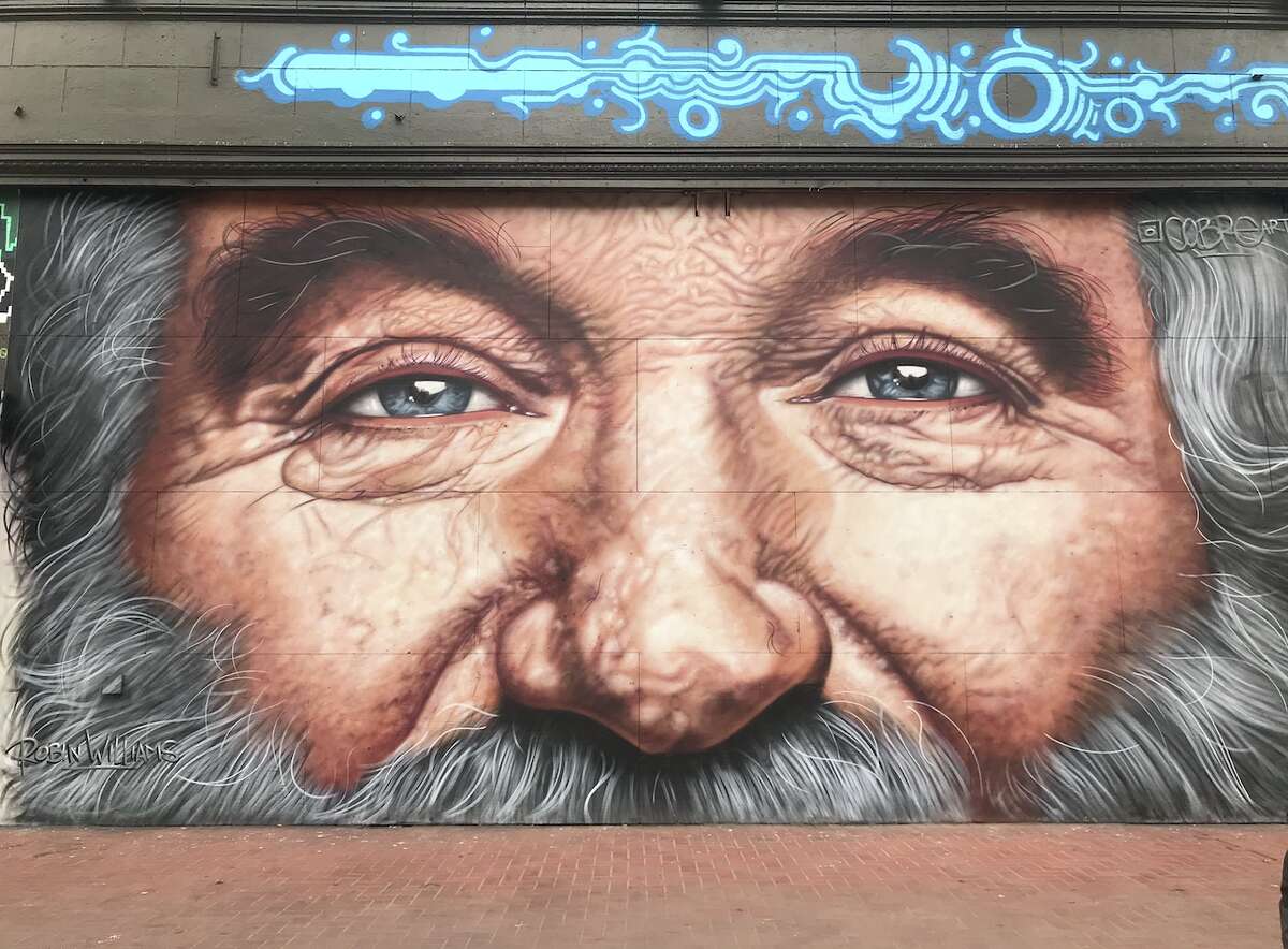 A mural depicting the late comedian and actor Robin Williams on Market Street in San Francisco on August 28, 2018.