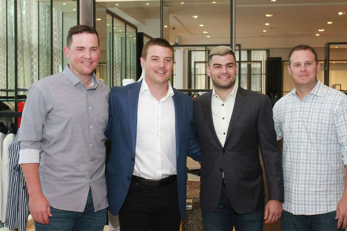 Astros Will Harris, from left, Joe Smith, Lance McCullers Jr., and Brad Peacock at the luncheon at Tootsies benefiting Help Cure HD.