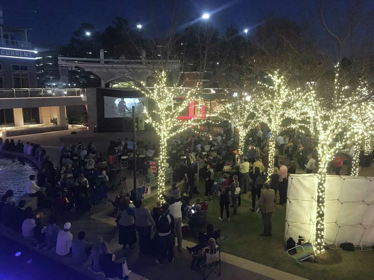 The 2019 Inspire Film Festival begins Thursday night, Feb. 14, with the short films viewing on The Woodlands Waterway. In this 2018 photograph, a large crowd gathered around a temporary screen to watch and be inspired by 15-20 minute documentaries from the first night of the 2018 event.