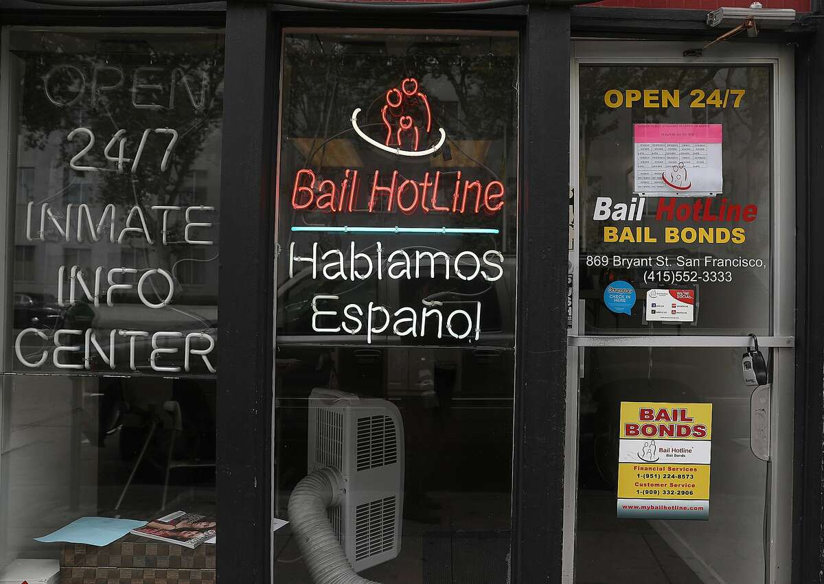 View of outside and the front door of Bail Hotline Bail Bonds on Bryant St. on Wednesday, Aug. 29, 2018 in San Francisco, Calif. The bail bond industry will soon be eliminated by the passing of the new bill yesterday.