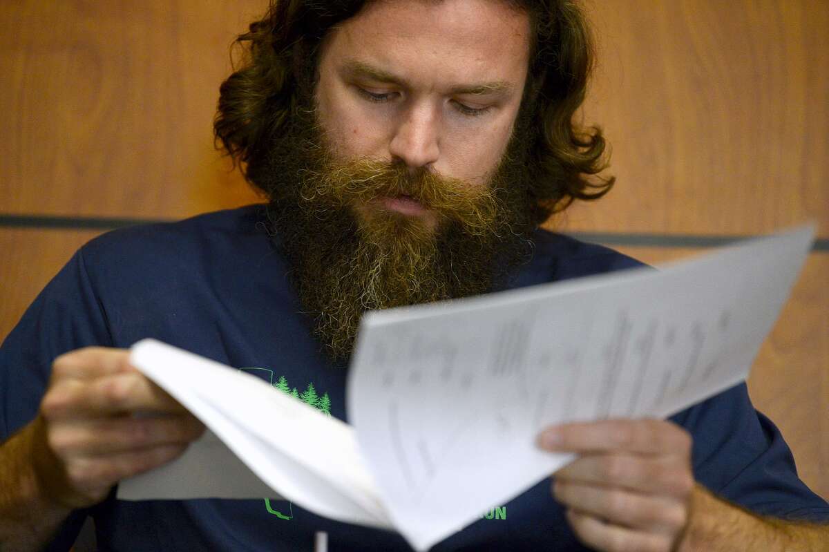 Jered Simpson reviews a script during auditions for the reading of "Stuck in RV Land" by local playwright Patricia Barry Rumble at Beaumont Community Players. The stage reading will be performed at 6:30 p.m. Sept. 16.