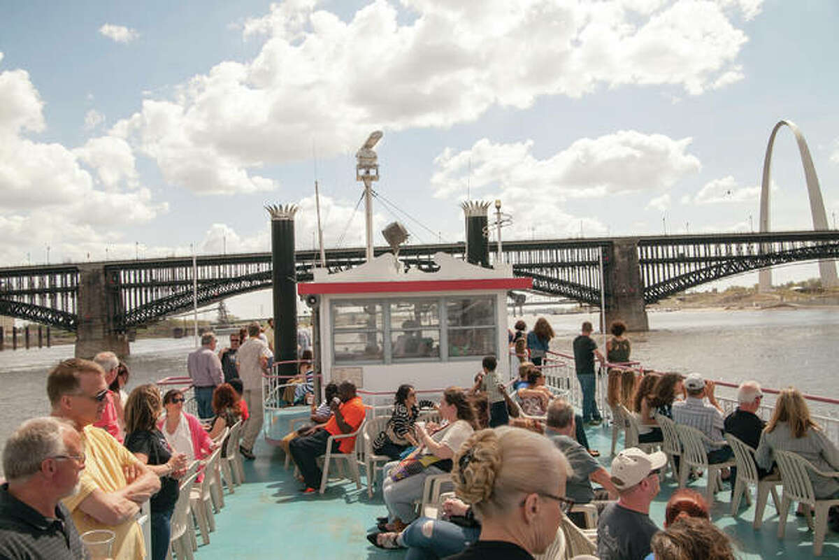 A crowd gathers on the top deck of the Becky Thatcher for a recent Mississippi River cruise.